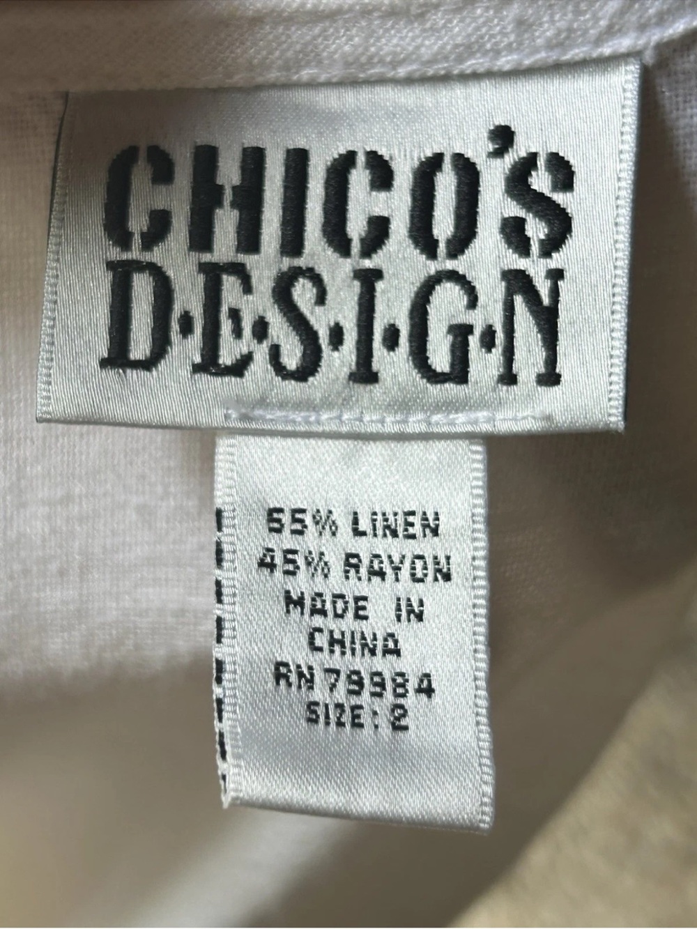 Chico's Design Linen Blend Tunic Size 2 Large Coastal White Button Front - Picture 8 of 8